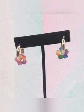Goldtone Hoop Earrings with Removable Multicolor Flower Charms